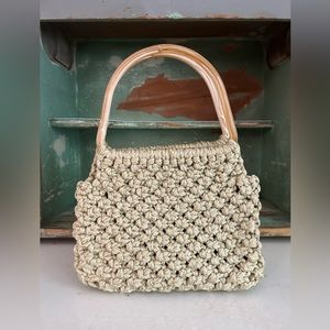 Vintage 70s Handmade White Macrame Purse